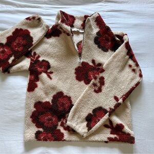 Floral Patterned Fleece Half-Zip